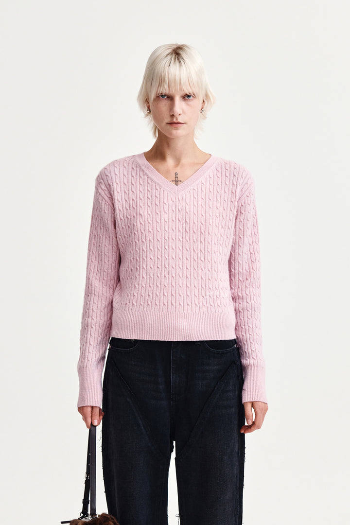 Matin Kim Shiny Cable Pullover — Pink