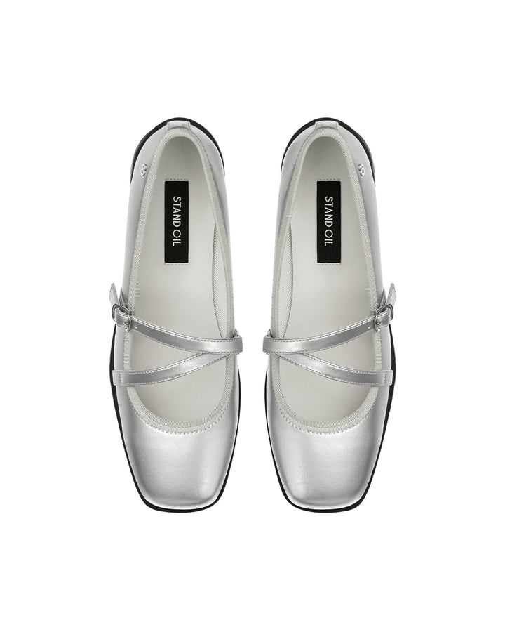 Stand Oil Strap Ballet Mary Jane — Silver