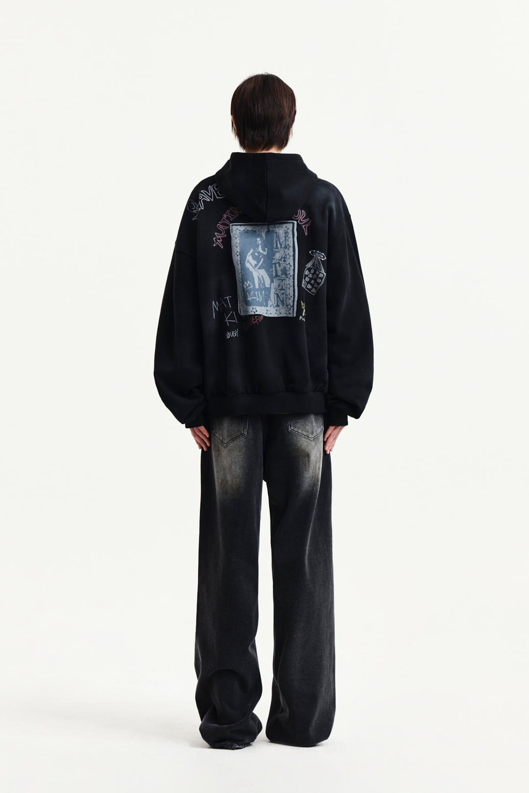Matin Kim Vintage Washed Graffiti Zip Hoody — Black