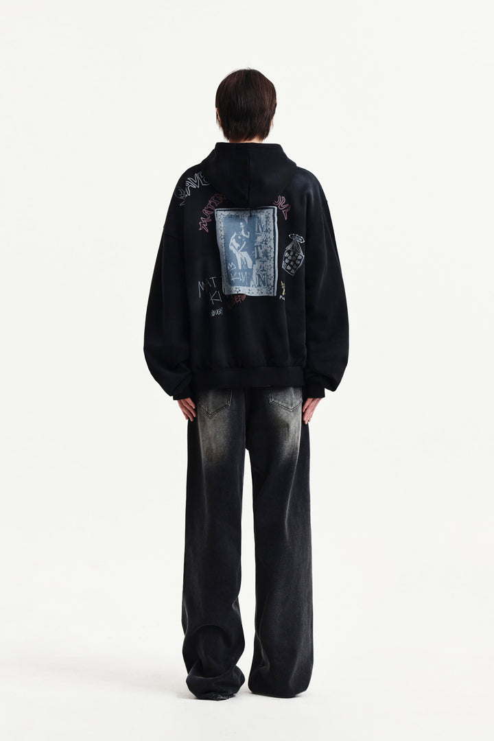 Matin Kim Vintage Washed Graffiti Zip Hoody — Black