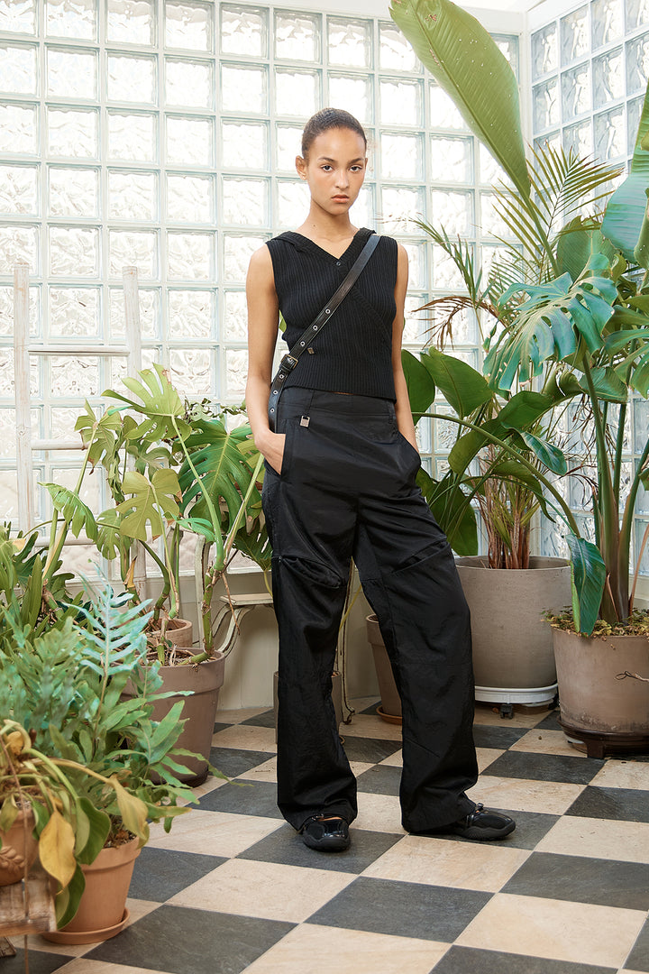 Matin Kim Wrap Sleeveless Knit Hoody — Black