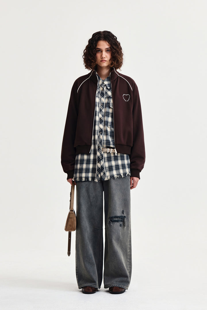 Matin Kim Heart Logo Track Jumper — Brown