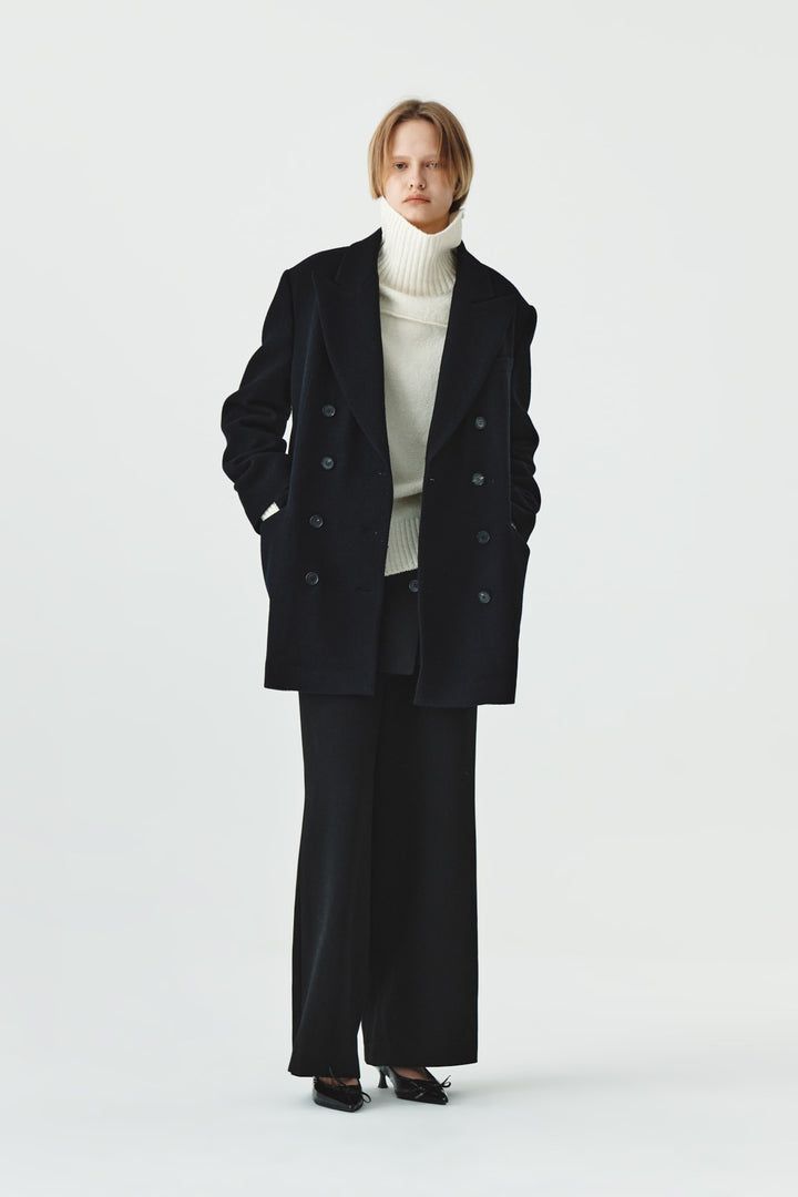 KIMMATIN Overfit Midi Double Coat — Navy blue