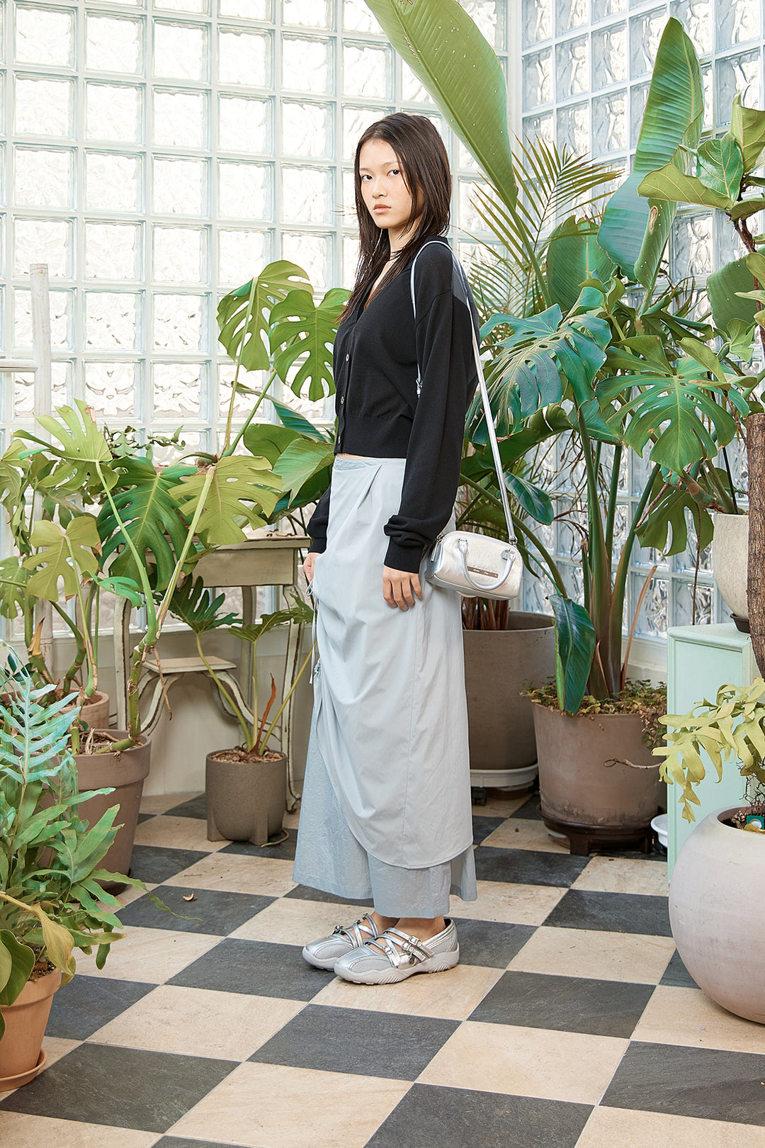 Matin Kim Back Logo See-Through Cardigan — Black