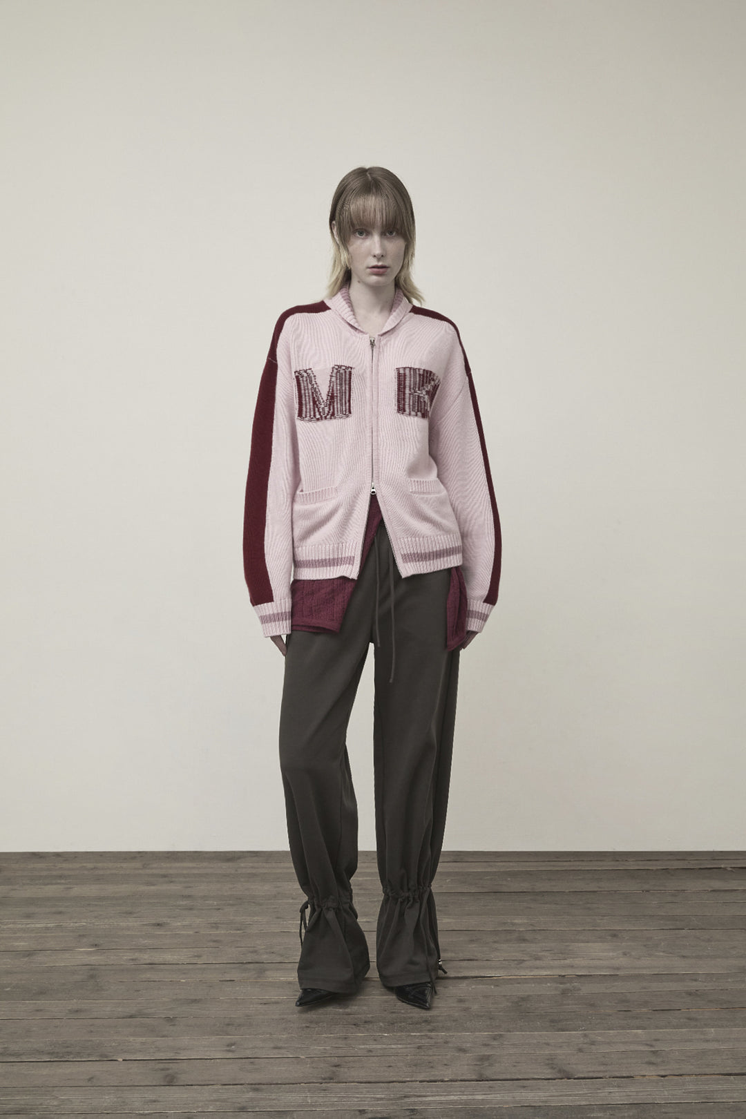 Matin Kim Initial Knit Zip Up — Pink