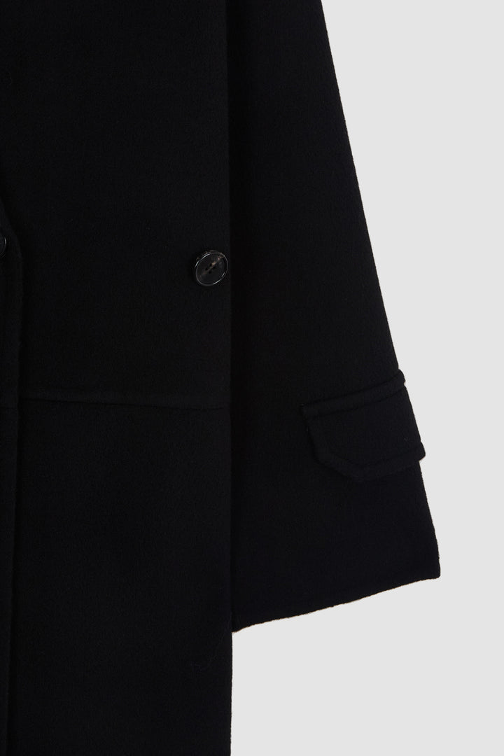 KIMMATIN Belted Double Wool Coat — Black