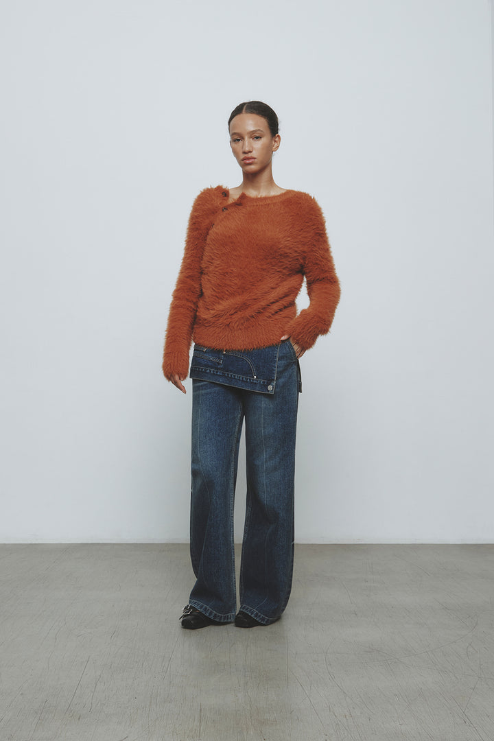 KIMMATIN Two Way Hairy Cardigan — Camel