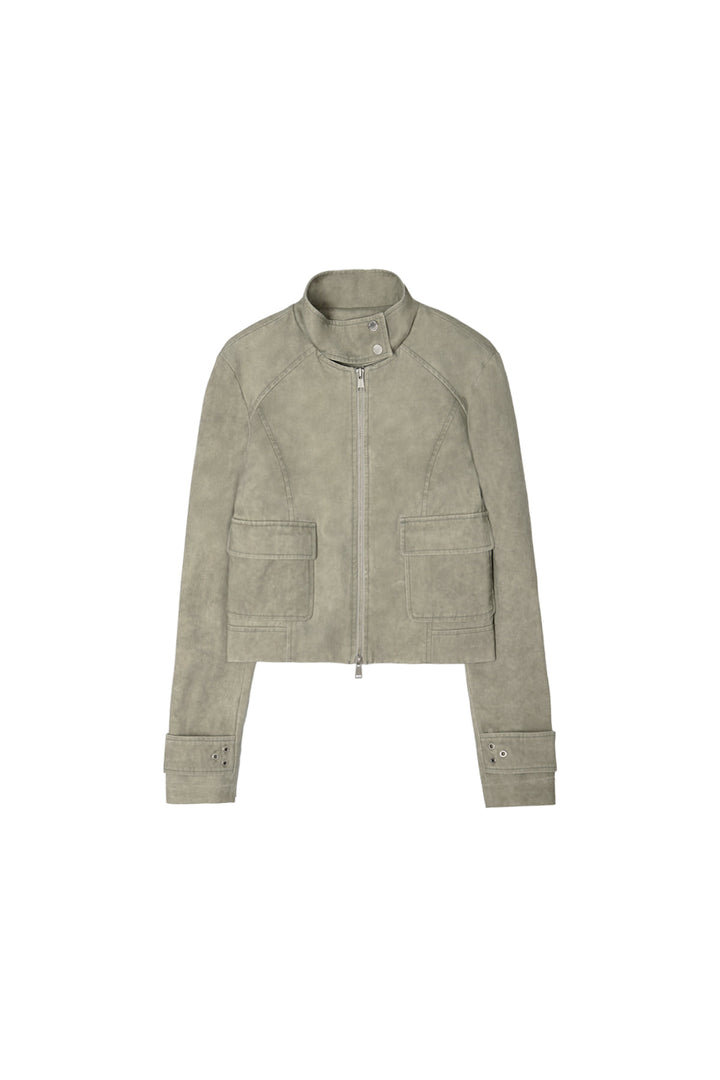 Matin Kim Washed Slim Biker Jumper Light — Khaki