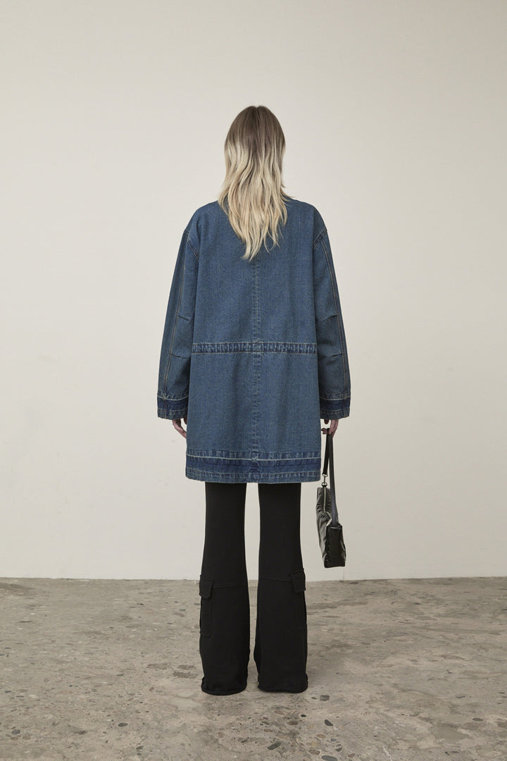 Matin Kim Pocket Point Midi Denim Jumper — Blue
