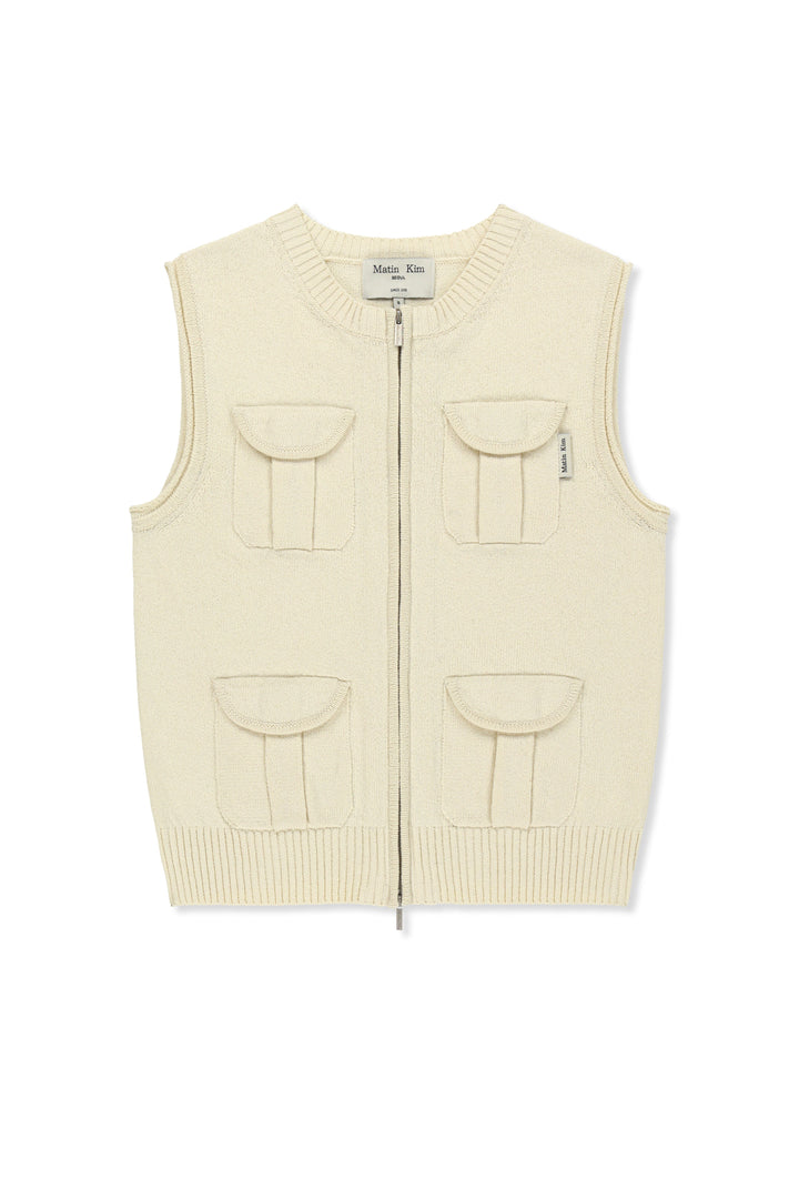 Matin Kim Pocket Washed Knit Vest — Beige