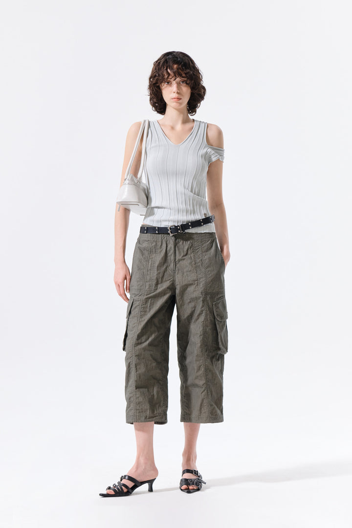 Matin Kim Cut Out Sleeveless Knit Top — Light Grey