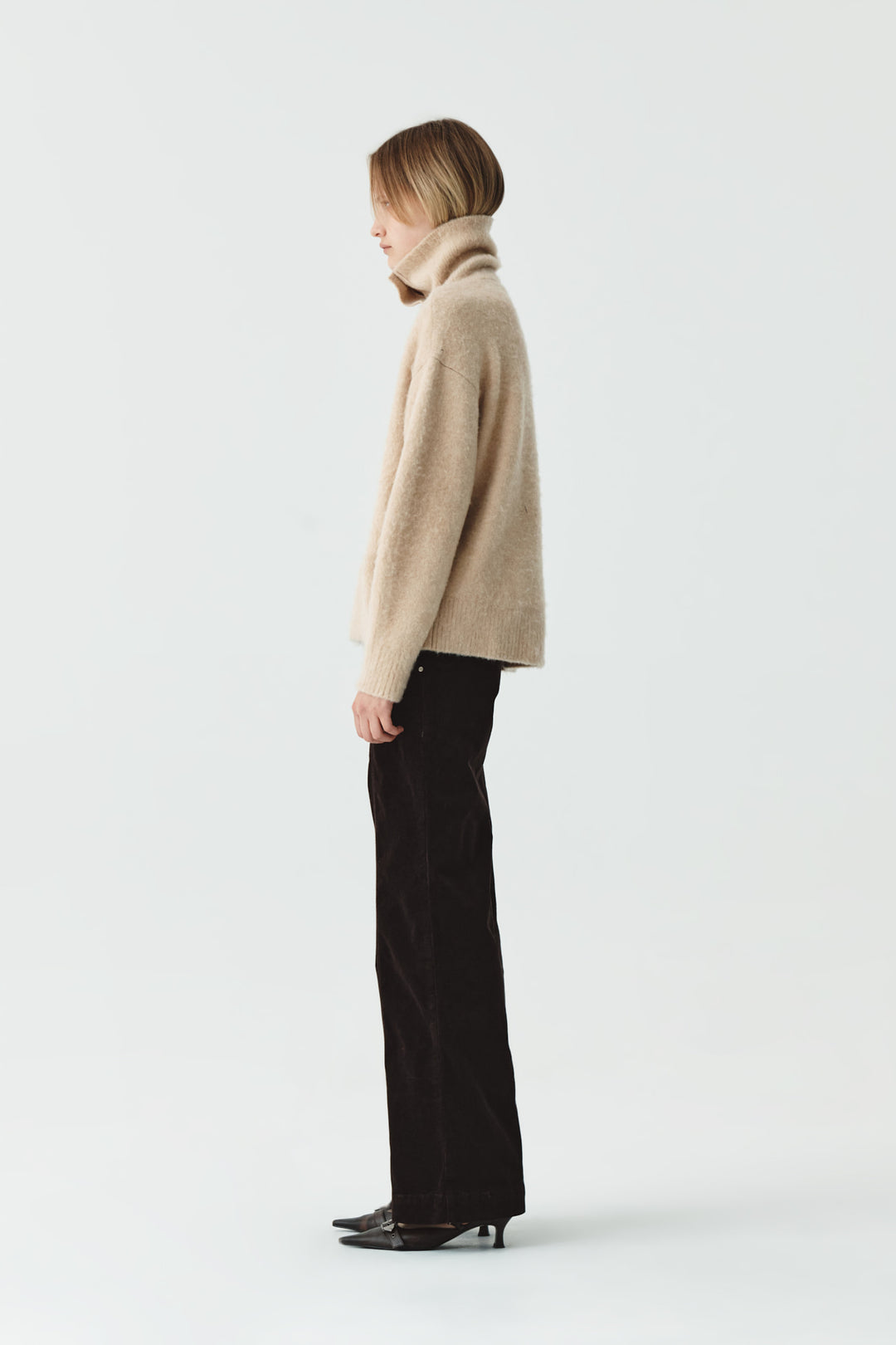KIMMATIN Button High Neck Alpaca Blend Sweater — Beige
