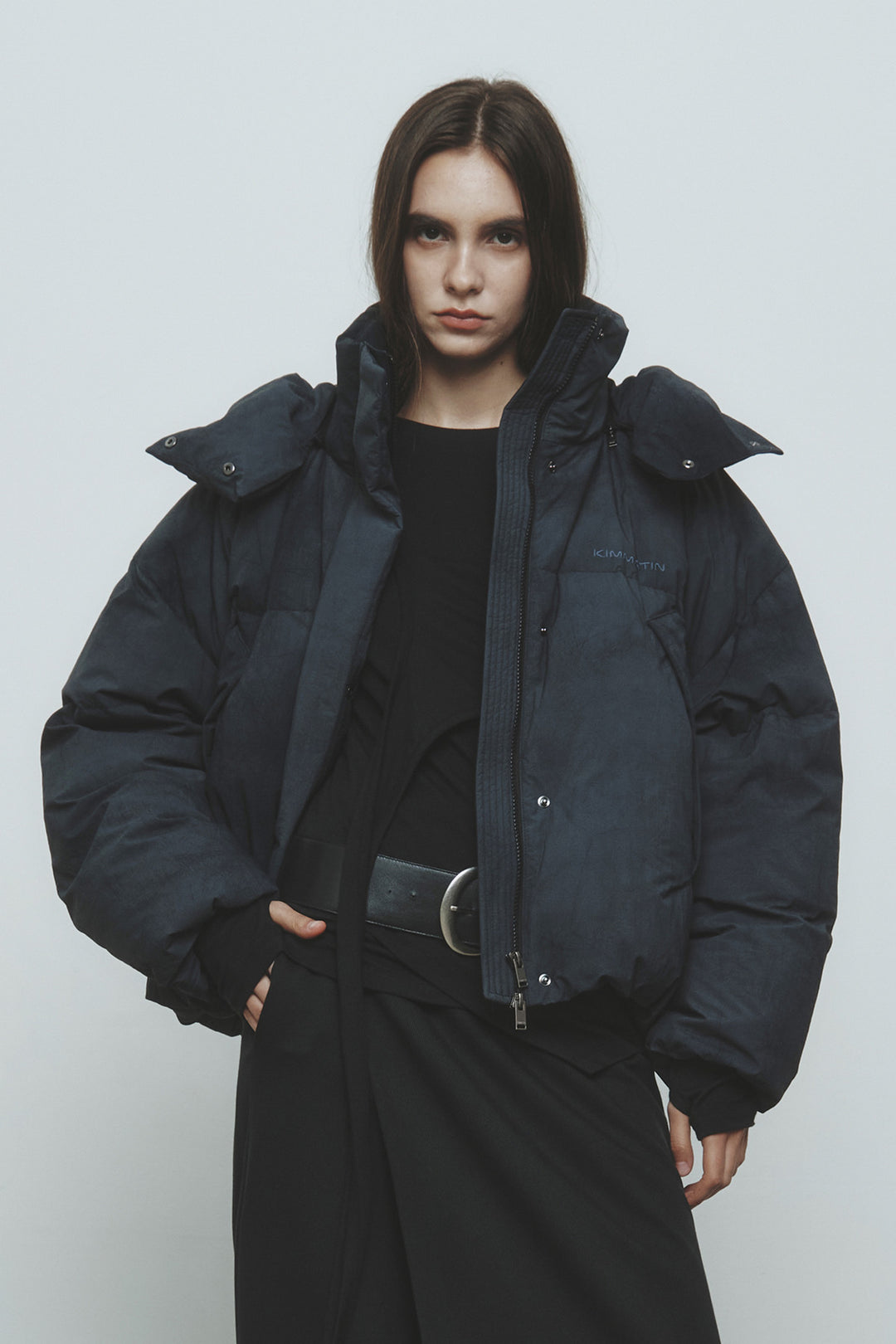 KIMMATIN Dying Effect Volume Puffer Down Jumper — Charcoal