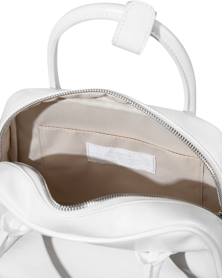 Stand Oil Momo Bag — Glossy Trapezoid Tote — White