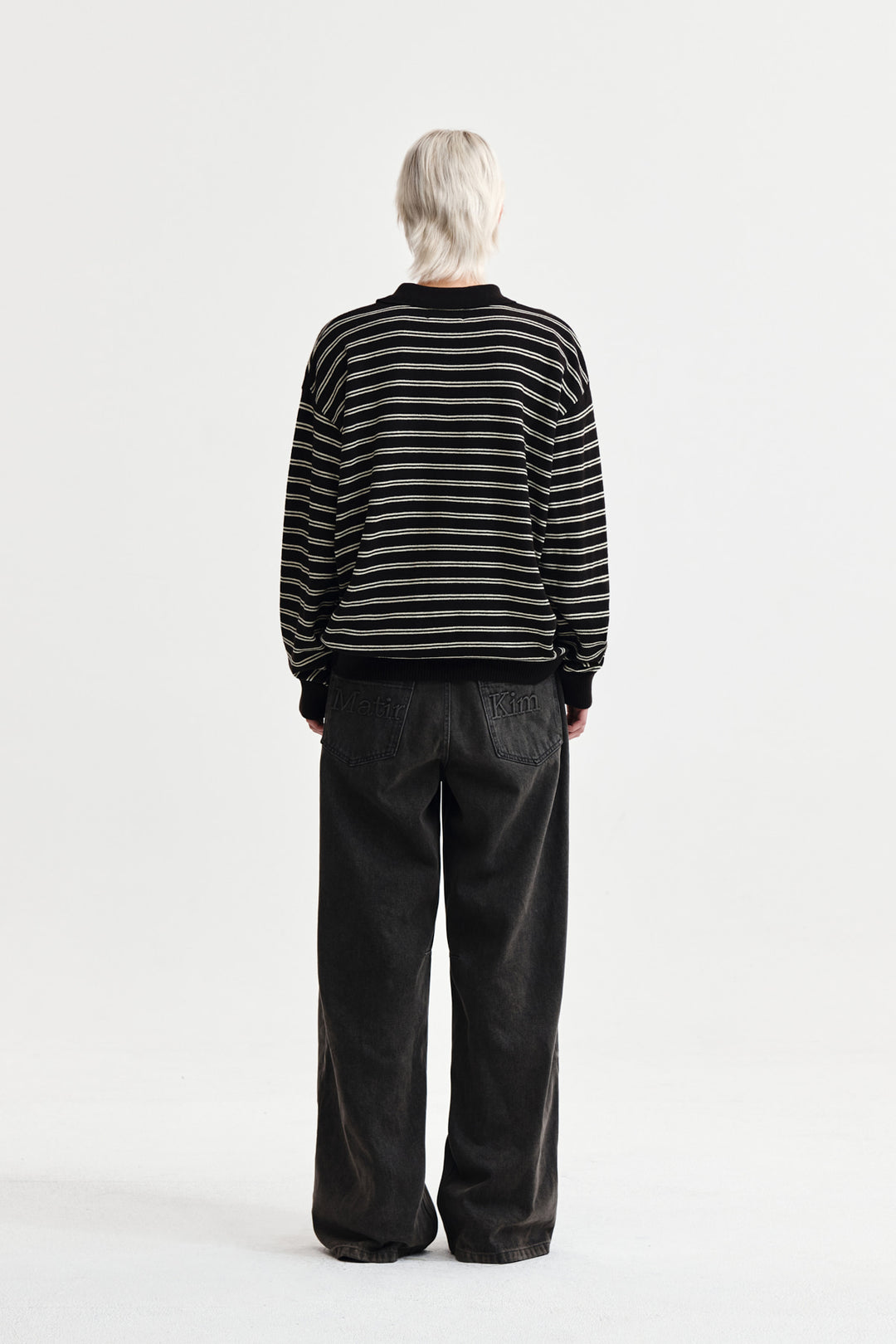 Matin Kim Heart Logo Collar Striped Pullover — Brown