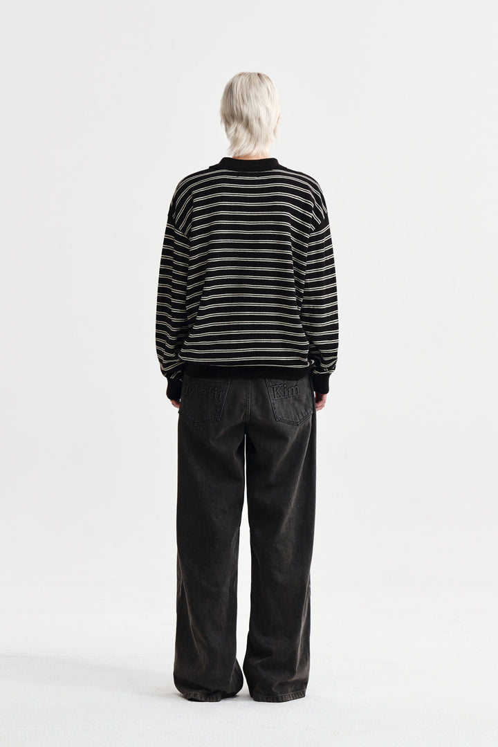 Matin Kim Heart Logo Collar Striped Pullover — Brown