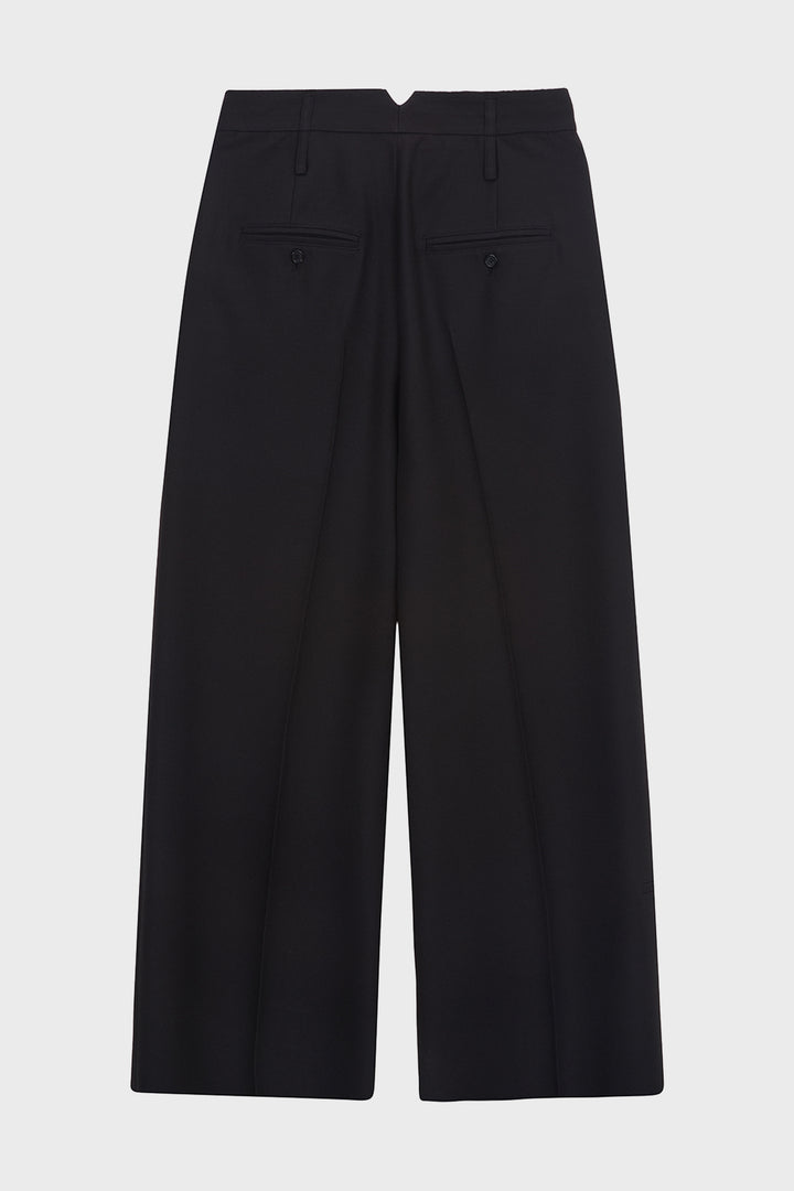 KIMMATIN Destressed Waist Pintuck Wide Pants — Black