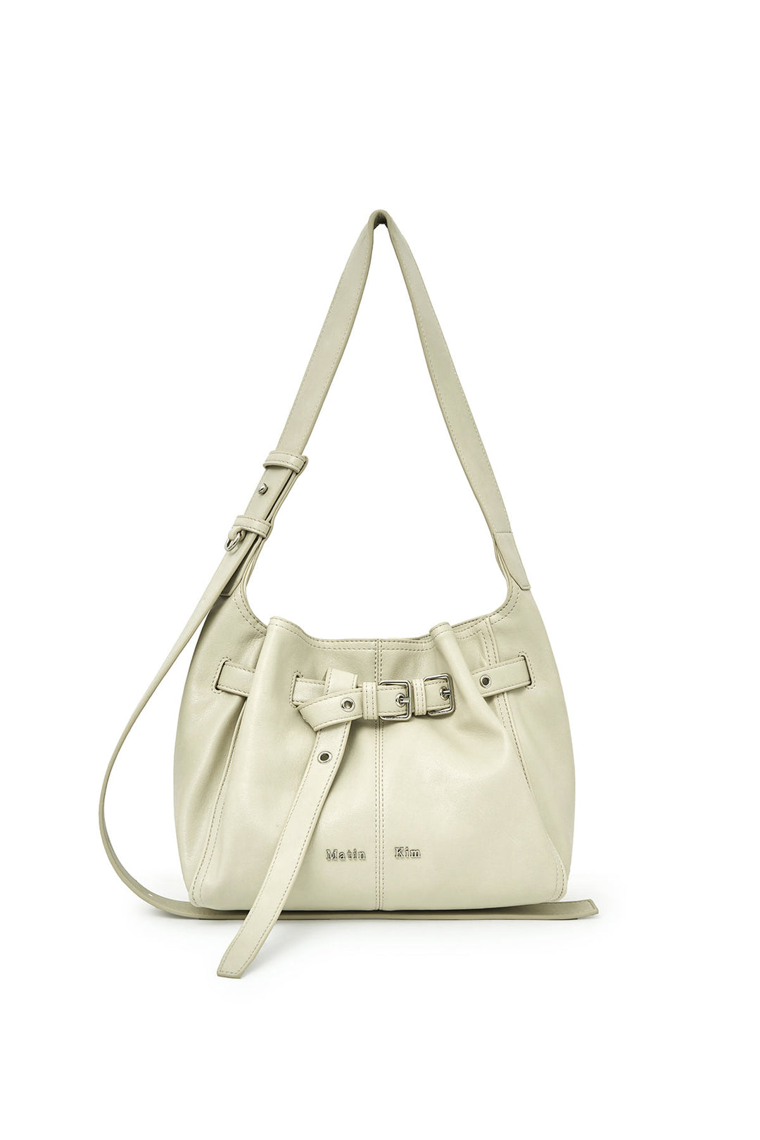 Matin Kim Belted Volunn Small Bucket Bag — Ivory