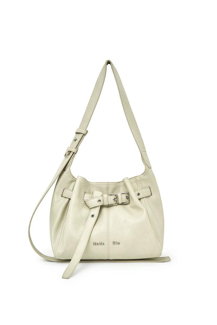 Matin Kim Belted Volunn Small Bucket Bag — Ivory