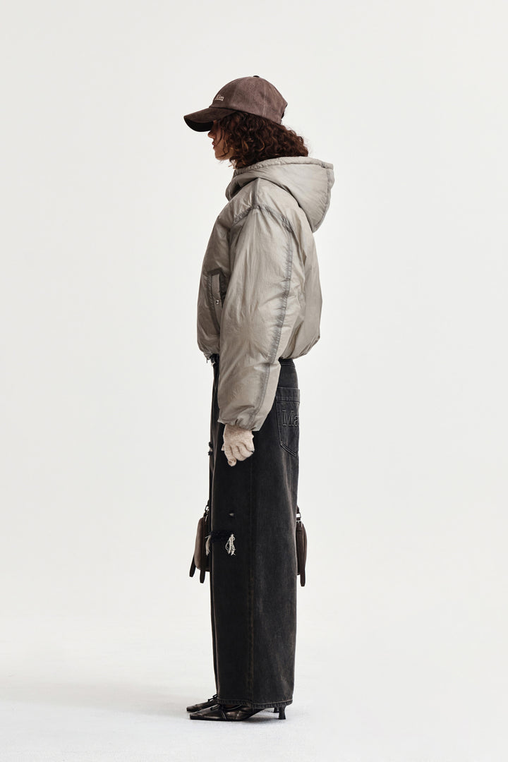 Matin Kim Back Logo Hoody Short Down Jumper — Beige