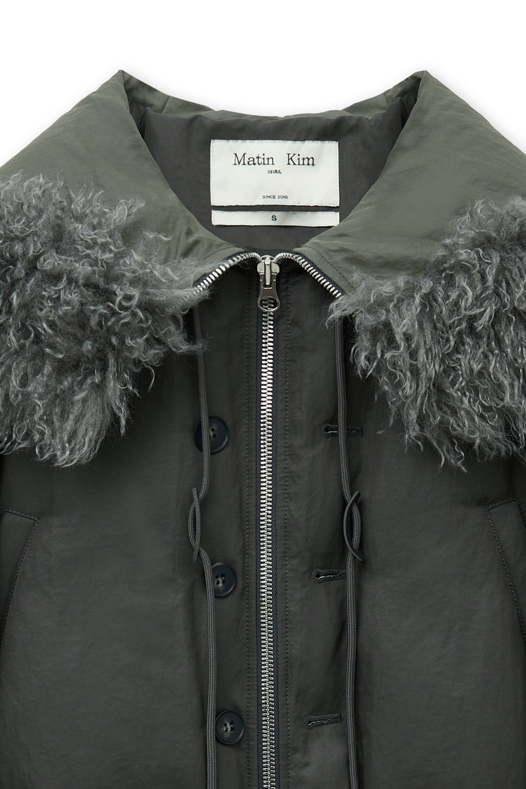 Matin Kim Fur Hoody Bomber Down Jumper — Gray