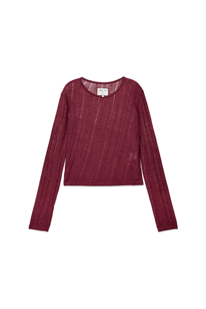 Matin Kim Diagonal Texture Knit Top — Burgundy