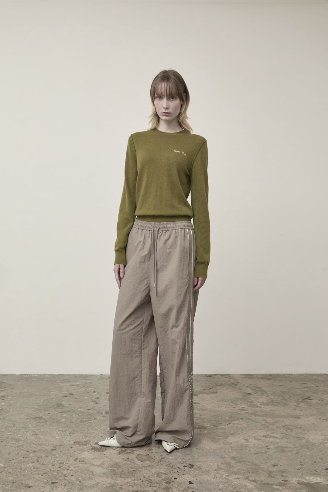 Matin Kim Cashmere Blended Round Knit — Olive