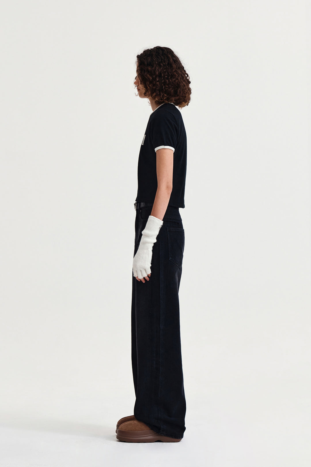 Matin Kim Stud Logo Ringer Top — Black