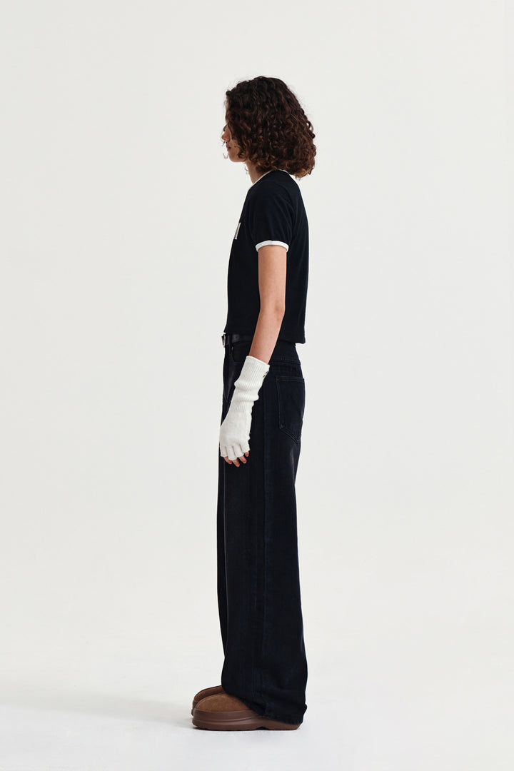 Matin Kim Stud Logo Ringer Top — Black