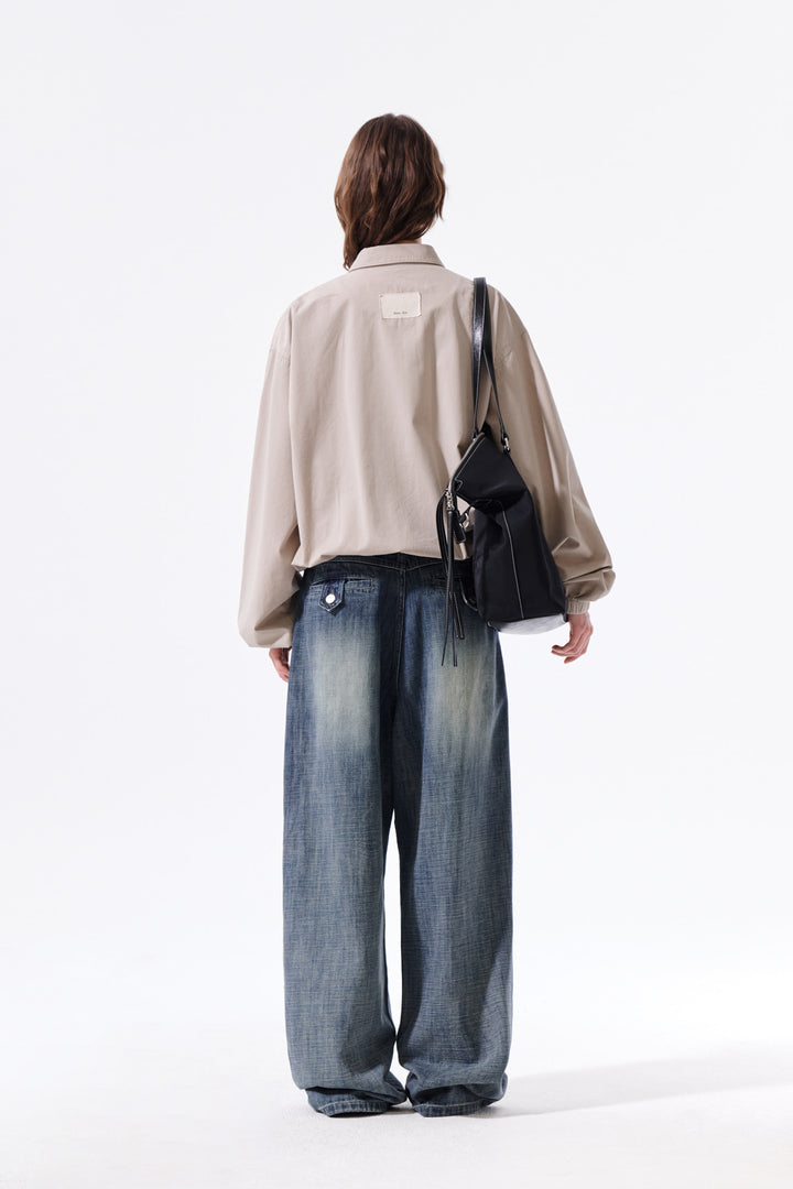 Matin Kim Small Logo Cotton Zip-Up Jumper — Beige