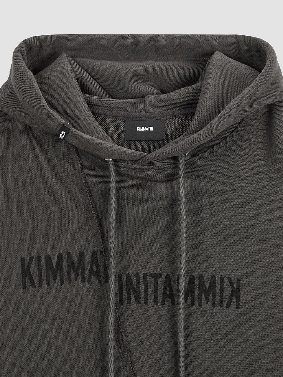 KIMMATIN Blurred Logo Raw Cut Oversize Hoody — Charcoal