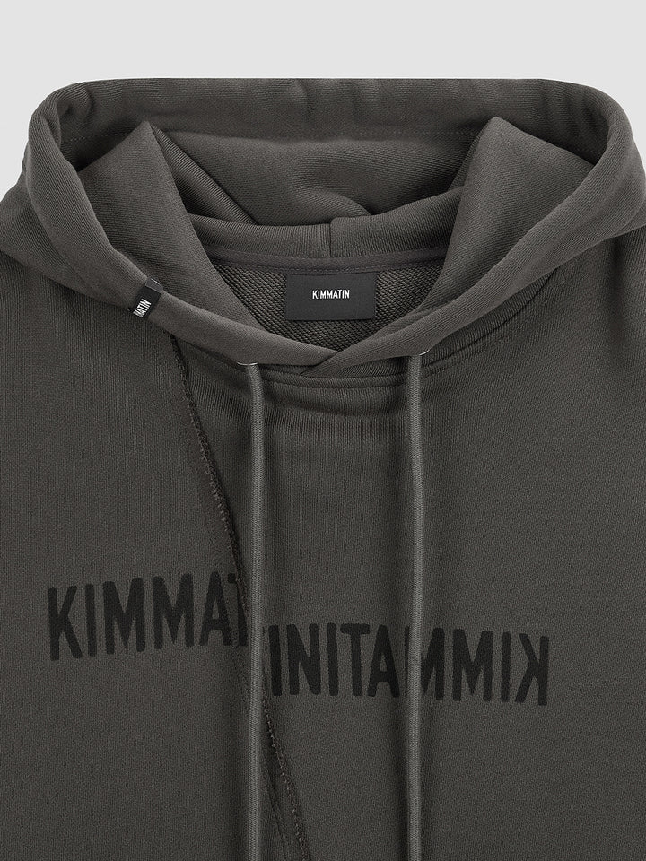 KIMMATIN Blurred Logo Raw Cut Oversize Hoody — Charcoal