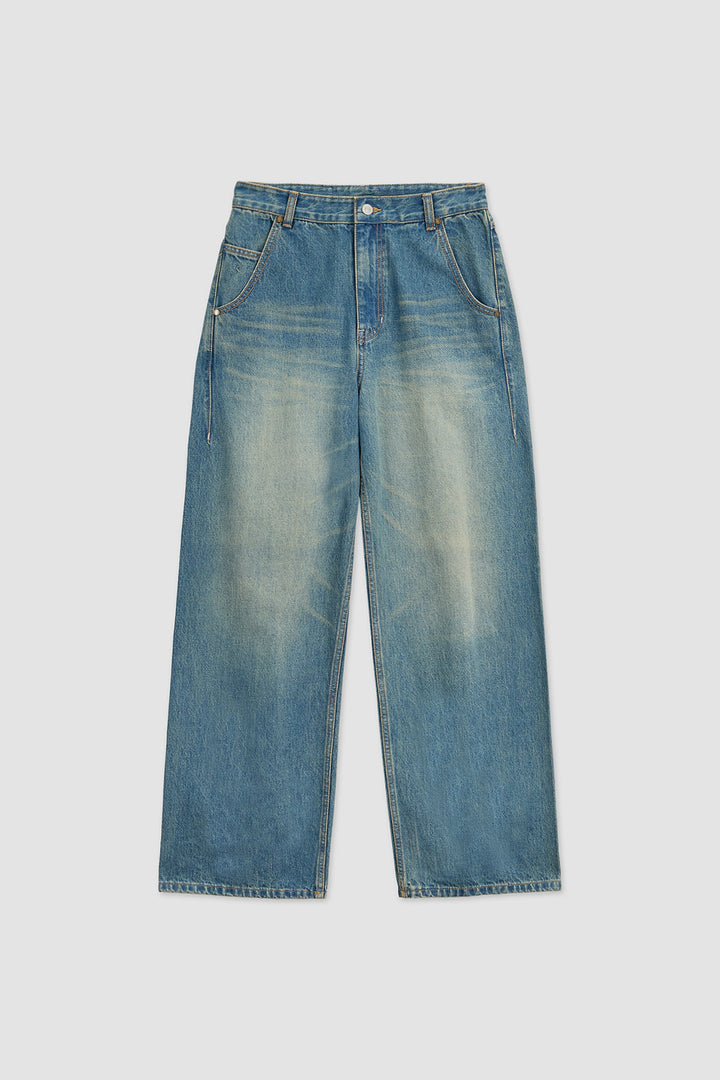KIMMATIN Washed Wide Denim Pants — Blue