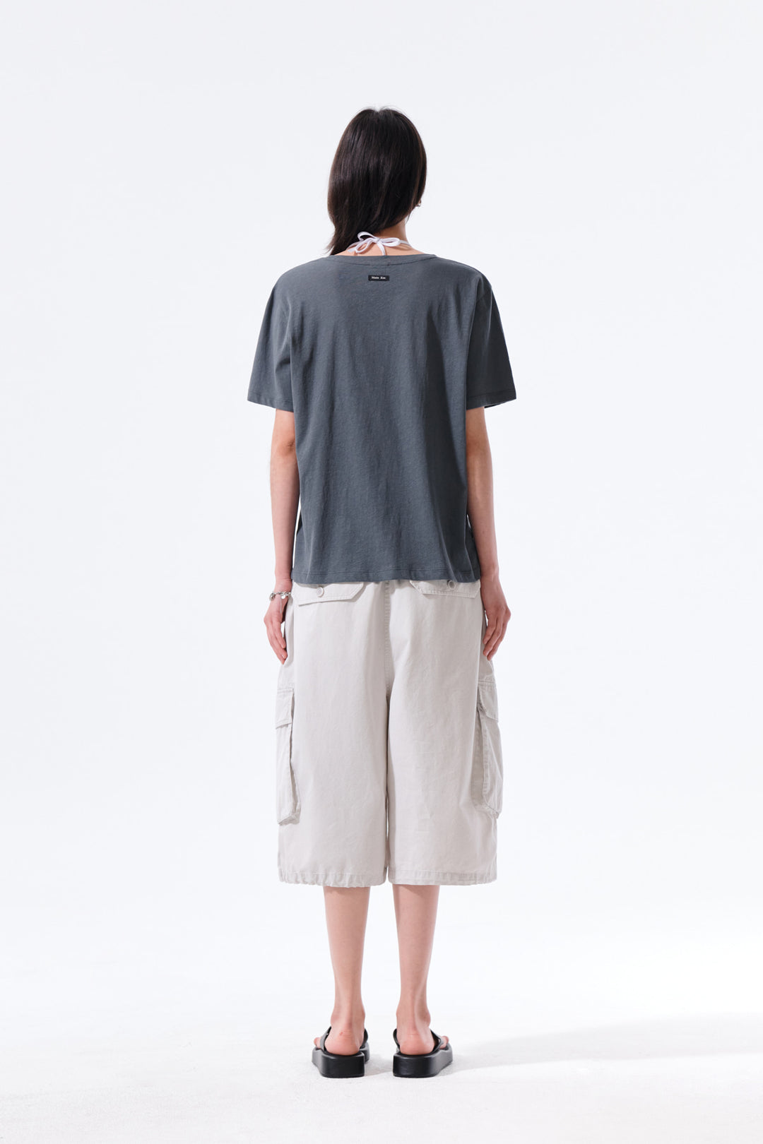 Matin Kim Label Point U Neck Top — Charcoal
