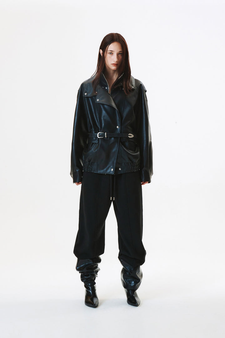 KIMMATIN Pocket Rivet Loose Fit Sweat Pants — Black