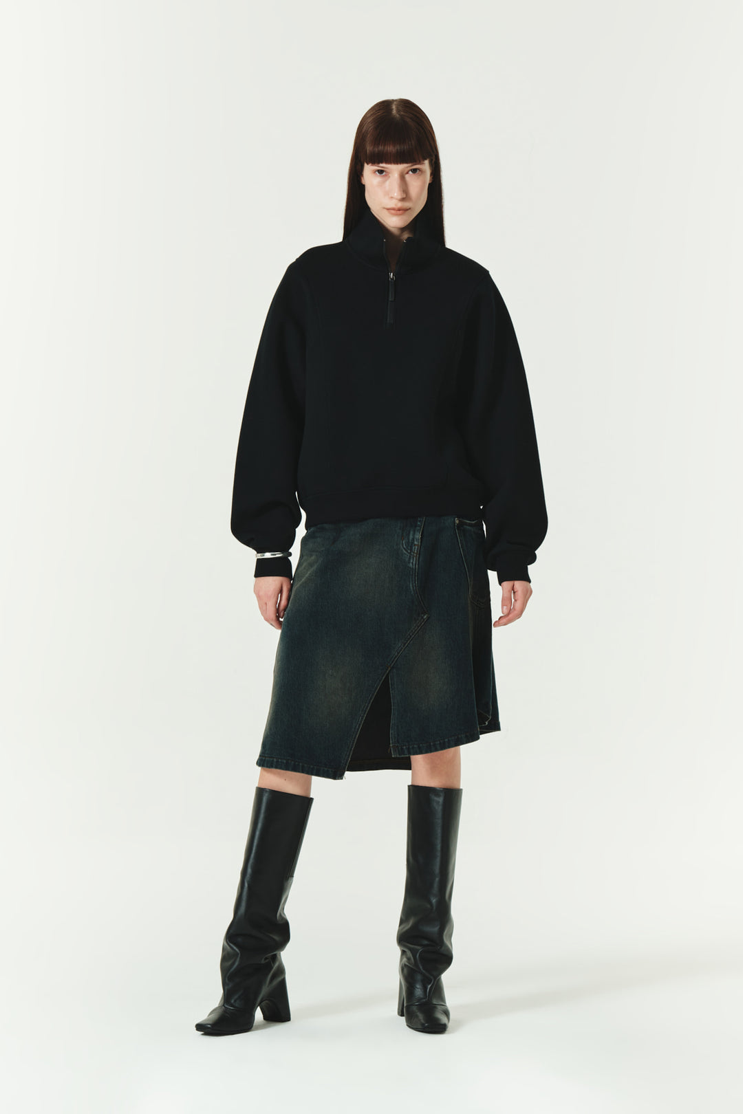 KIMMATIN Loose Half Zip Sweatshirt — Black