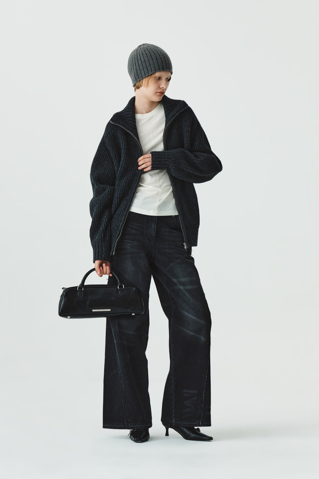 KIMMATIN High Neck Zip Up Cardigan — Charcoal