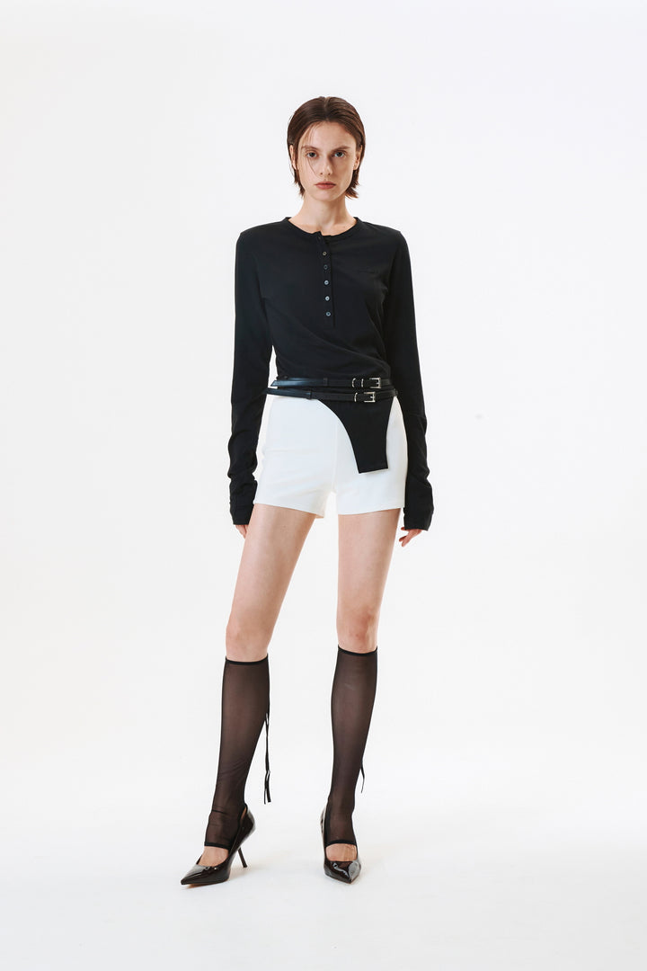 KIMMATIN Raw Cut Bodysuit Top — Black