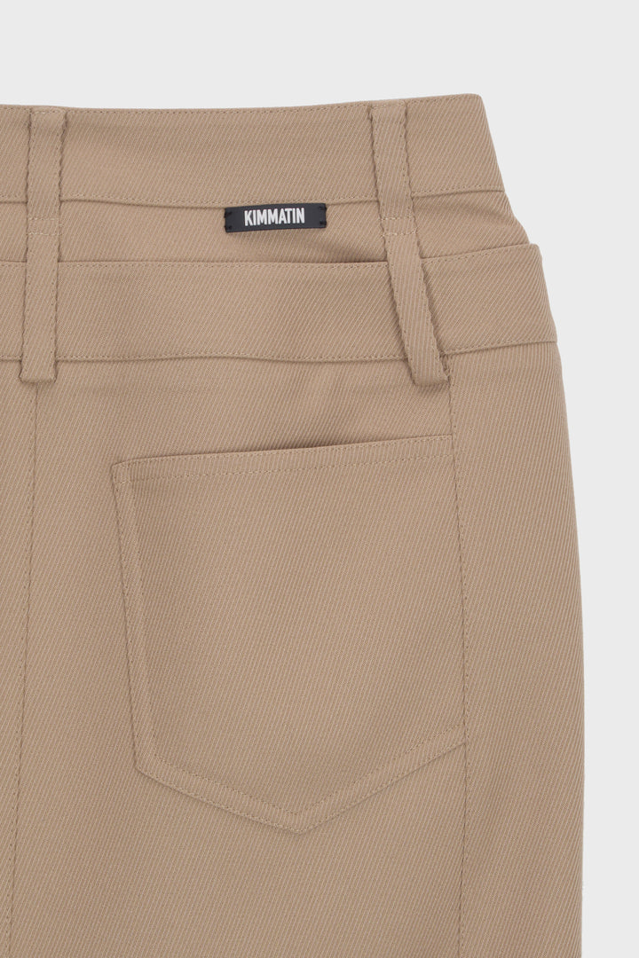KIMMATIN Back Double Waist Maxi Skirt — Beige