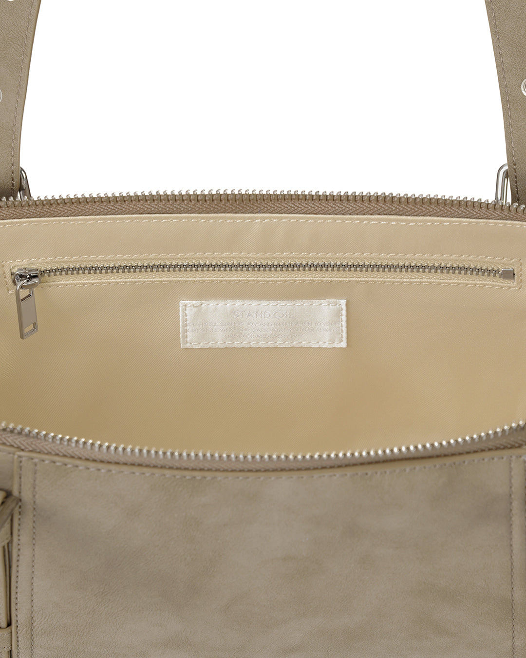 Stand Oil Boat Bag — Glossy Shoulder Crossbody — Taupe