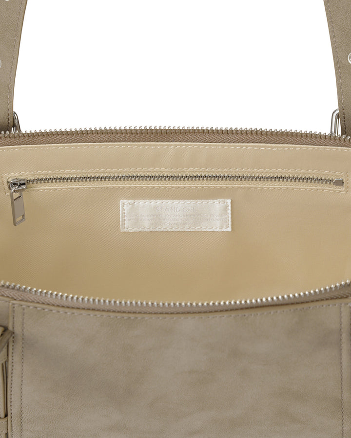 Stand Oil Boat Bag — Glossy Shoulder Crossbody — Taupe