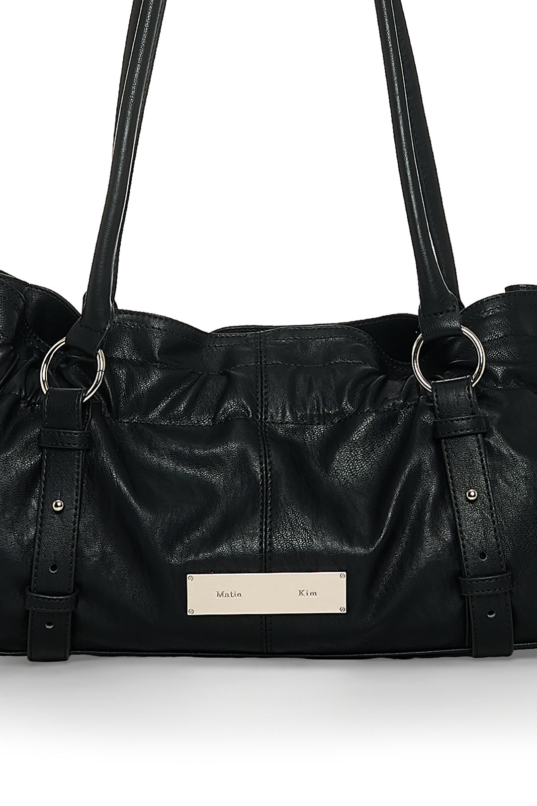Matin Kim Shirring Tie Buckle Shoulder Bag — Black