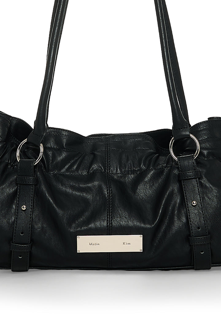 Matin Kim Shirring Tie Buckle Shoulder Bag — Black
