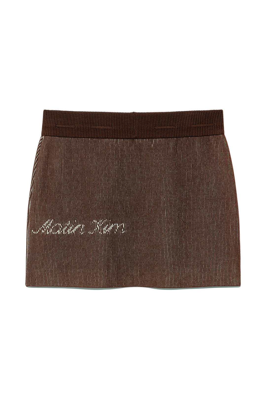 Matin Kim Two Tone Banding Knit Mini Skirt — Brown