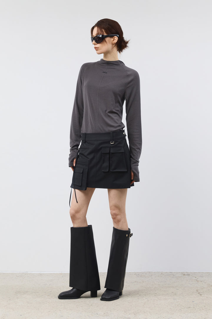 KIMMATIN Slim Hoody Jersey Top — Charcoal