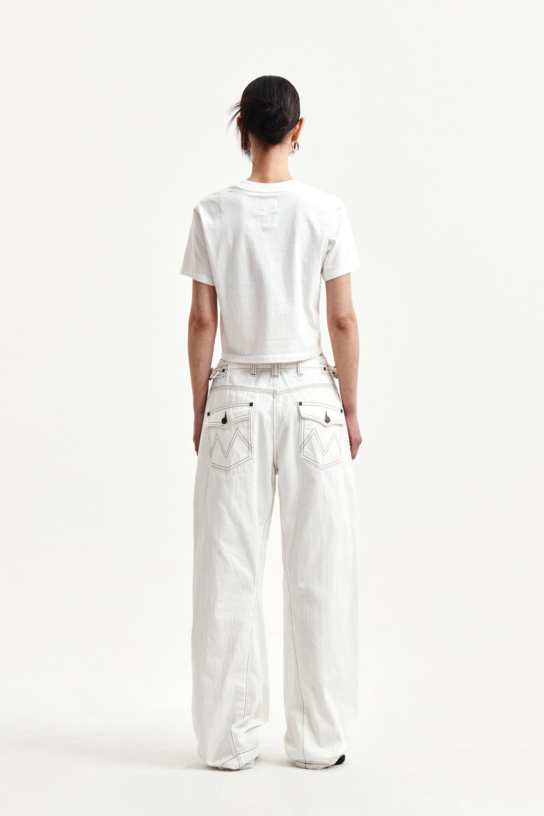 Matin Kim Waist Buckle Stitch Twill Denim — Ivory