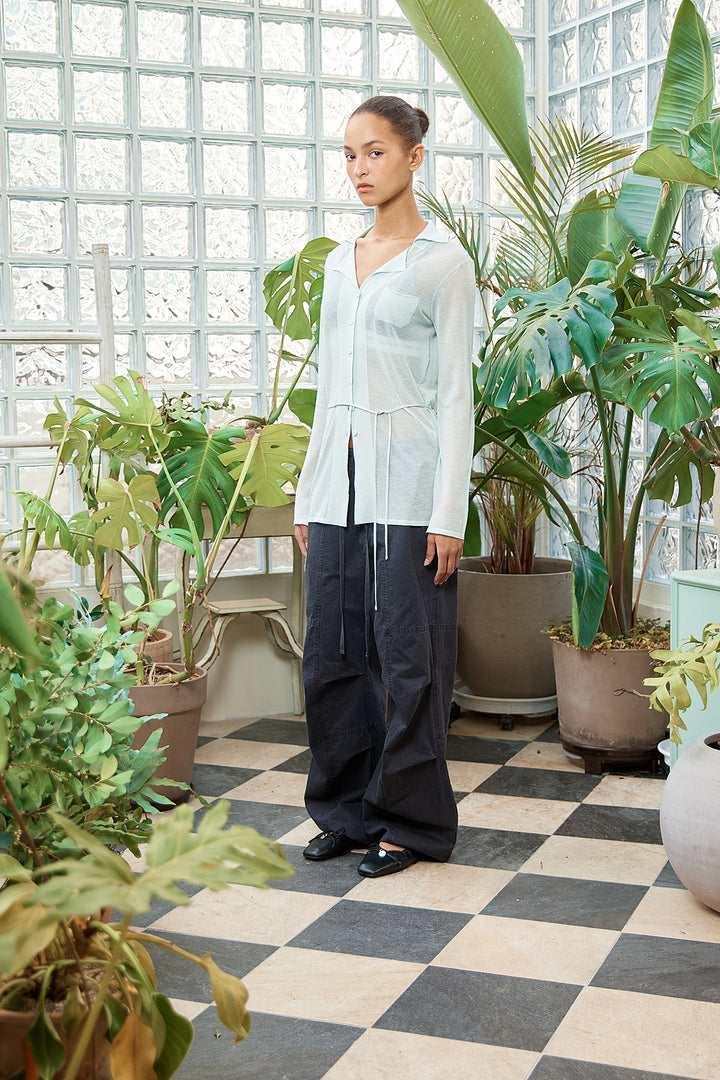 Matin Kim String Point Plain Long Cardigan — Mint