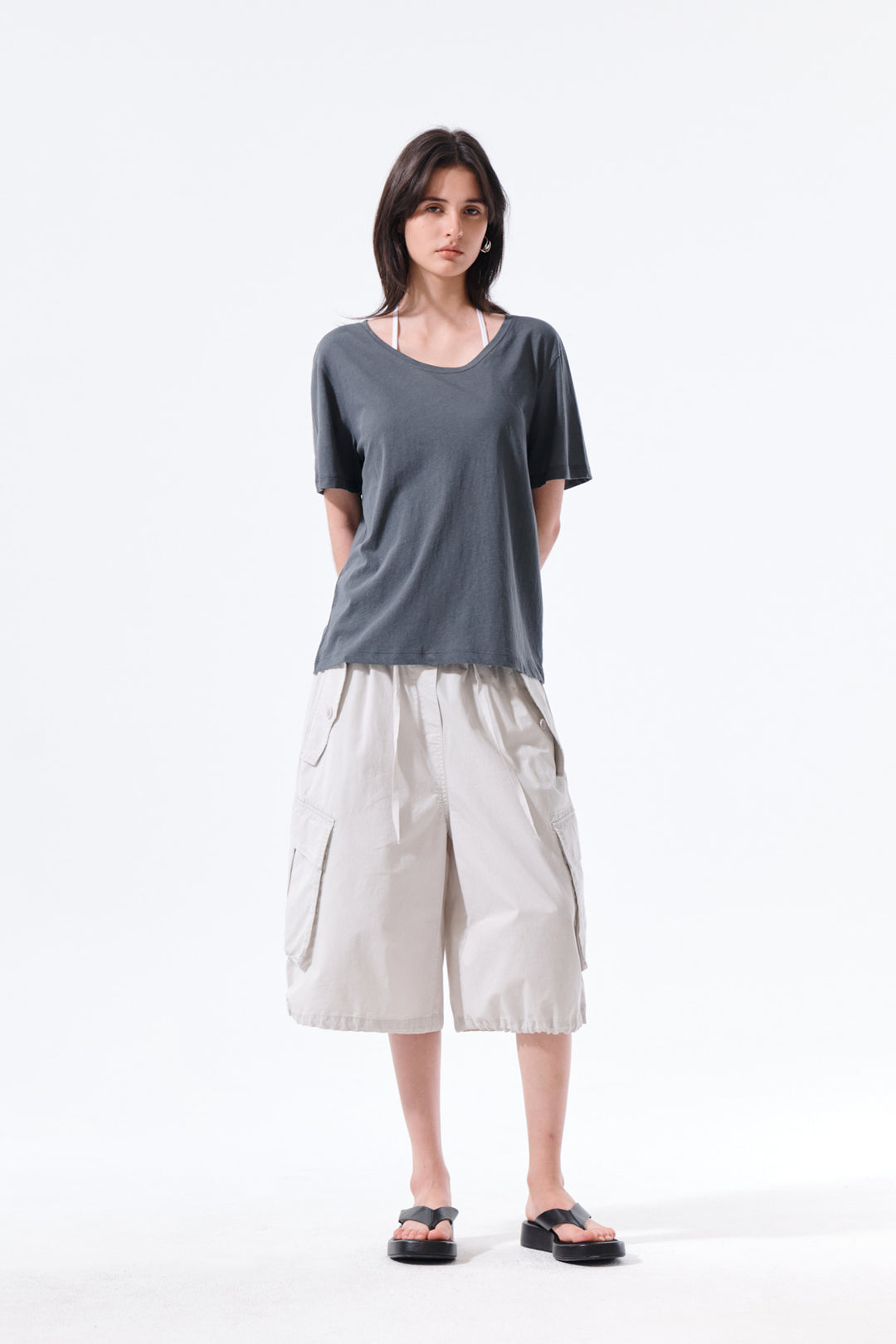 Matin Kim Label Point U Neck Top — Charcoal