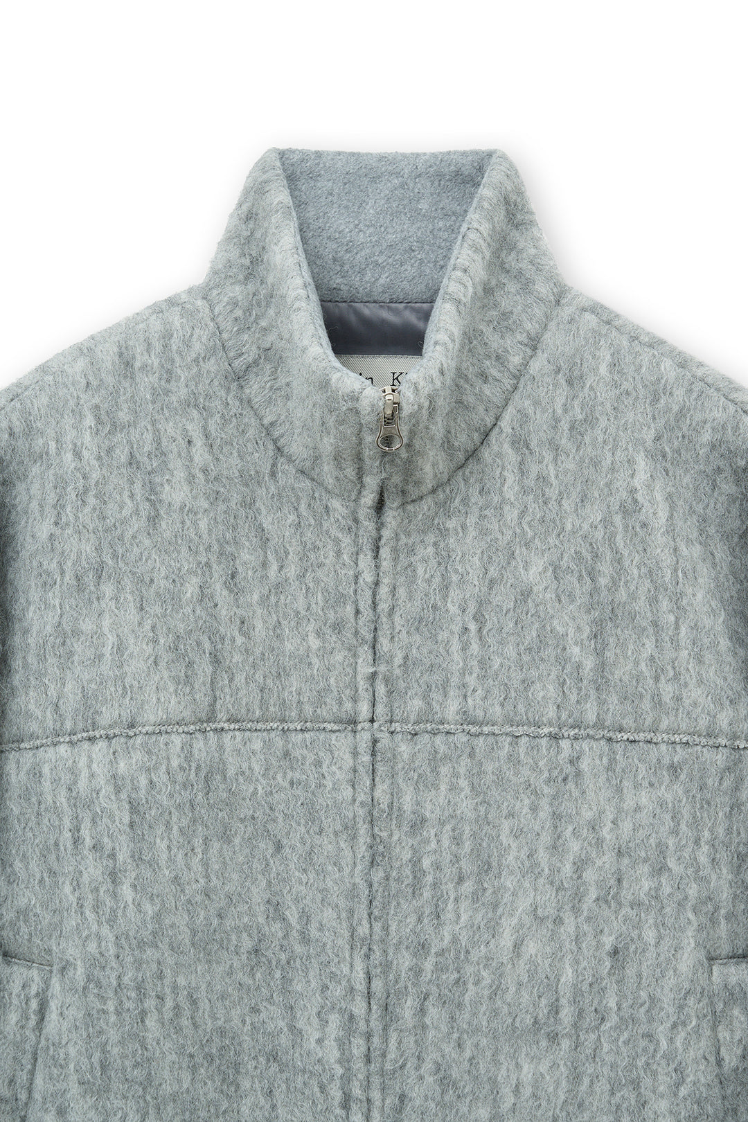 Matin Kim Hairy High Neck Zip Up Jumper — Light Grey