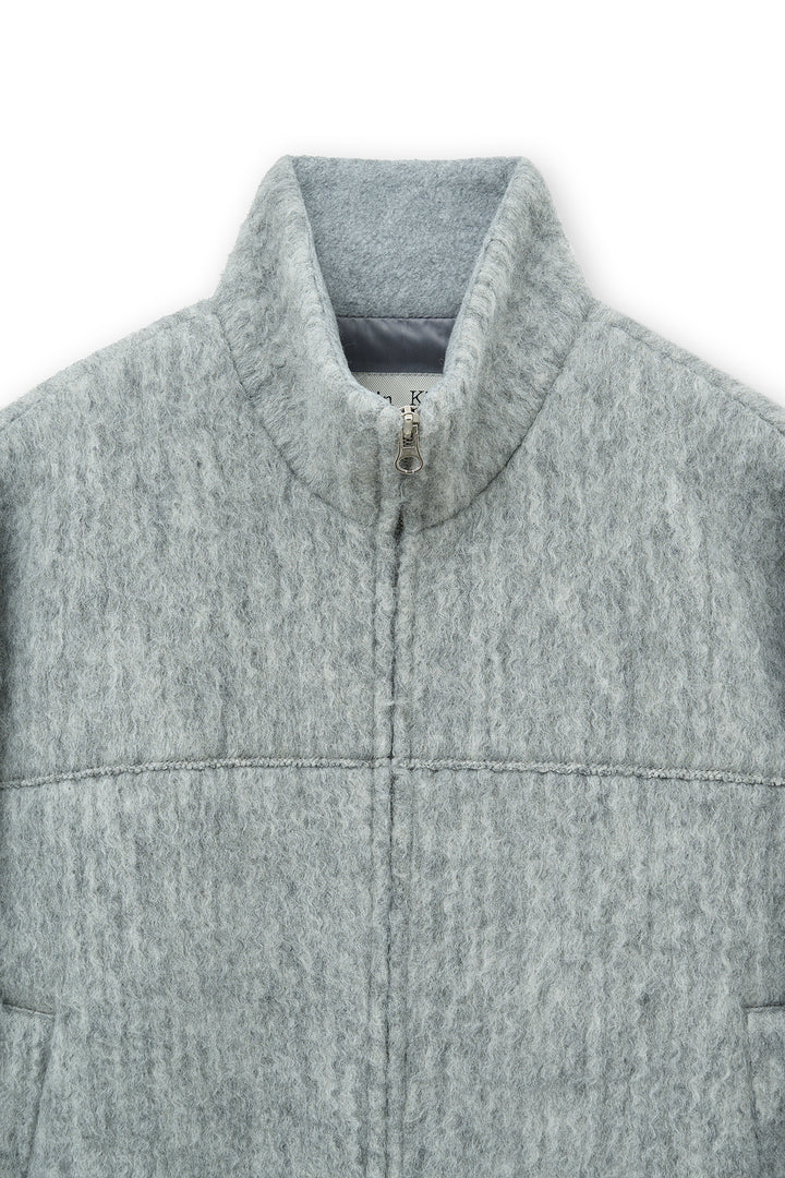 Matin Kim Hairy High Neck Zip Up Jumper — Light Grey